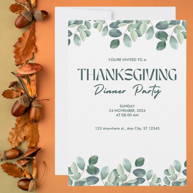 Green Eucalyptus Thanksgiving Dinner Party Invitation (Creator Uploaded)
