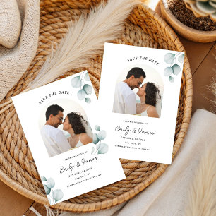 Green Eucalyptus unique Modern photo Elegan Save The Date