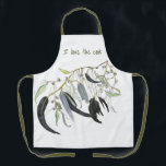 Green Eucalyptus Watercolor I Love the Cook Apron<br><div class="desc">Green Eucalyptus Watercolor I Love the Cook Apron. This watercolour gum leaf painting in soft shades of Australian greens is a sensitive artistic statement on the beauty of the simple things in nature. You will love seeing your favourite cook wearing this eucalyptus leaf apron with the "I love the cook"...</div>