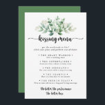 Green Eucalyptus Wedding Kissing Menu Game Card<br><div class="desc">This green eucalyptus wedding kissing menu game card is perfect for a rustic wedding reception. The design features hand-painted watercolor green eucalyptus,  inspiring natural beauty.</div>