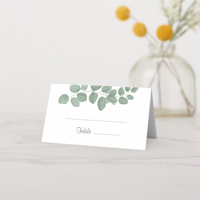 Green Eucalyptus Wedding Place Card (Front)