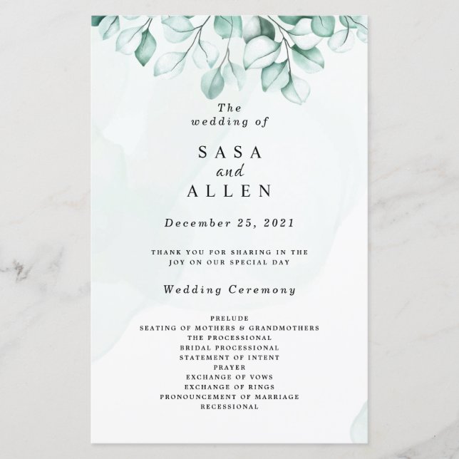 Green Eucalyptus Wedding Programs (Front)