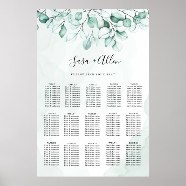 Green Eucalyptus Wedding Seating Chart (Front)