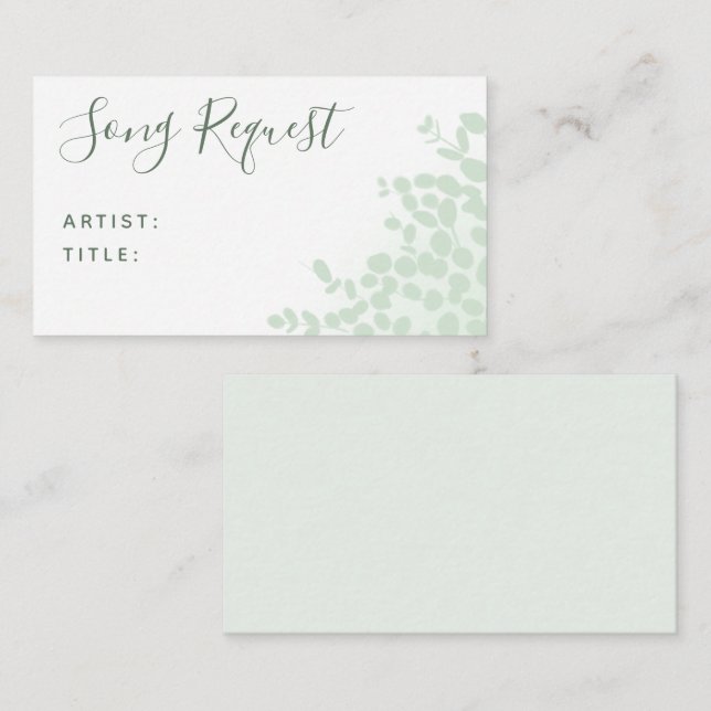 Green Eucalyptus Wedding Song Request card  (Front/Back)