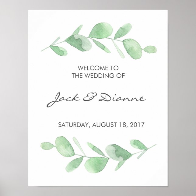 Green Eucalyptus Wedding Welcome Sign (Front)