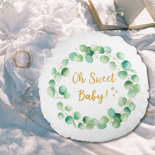 Green Eucalyptus Wood Quote Baby Nursery Round Cushion