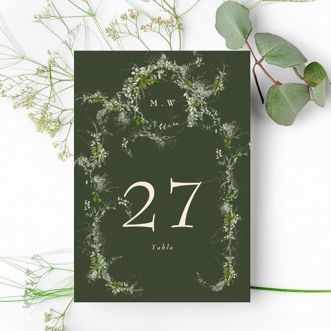 Green Eucalyptus Wreath Elegant Monogram Wedding Table Number (Creator Uploaded)