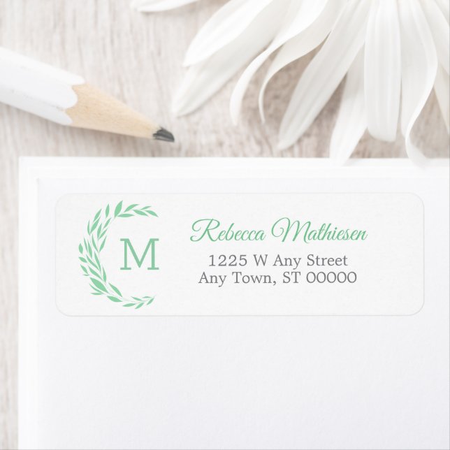 Green Eucalyptus Wreath Monogram Return Address (Insitu)