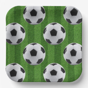 Green European Football Pattern Paper Plate