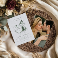 Green Evergreen Pine Mountain Sketch Save the Date