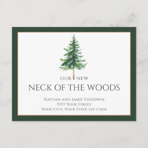 Green Evergreen Tree Moving New Home Announcement Postcard