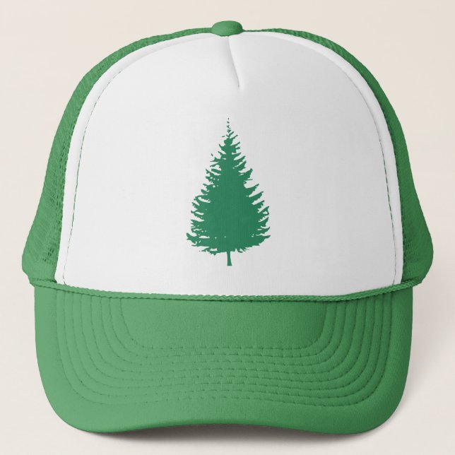Green Evergreen Tree Trucker Hat (Front)