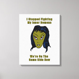 Green Evil Alien Woman Same Side Now Canvas Print