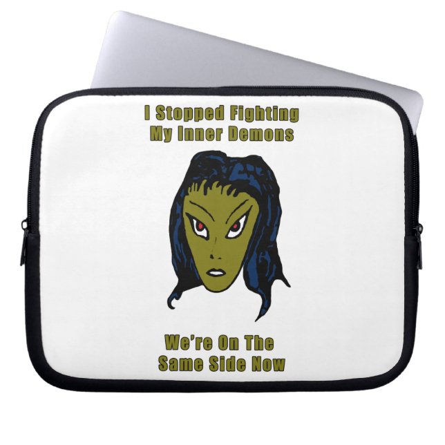 Green Evil Alien Woman Same Side Now Laptop Sleeve (Front)