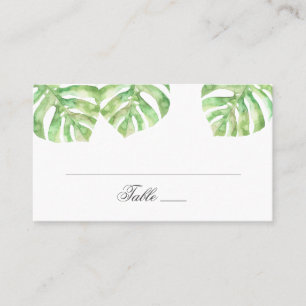 Green exotic leaves. Summer tropical wedding Place Card