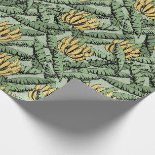 Green Exotic Yellow Bananas and Leaves Wrapping Paper