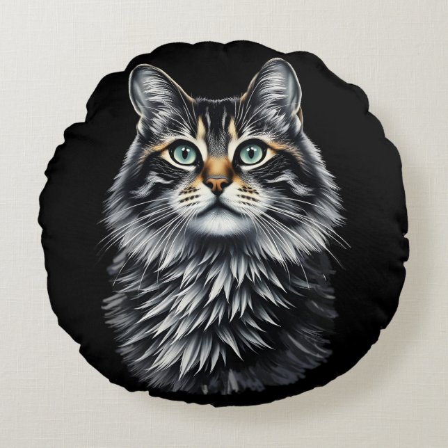 Green Eye Cat  Round Cushion (Front)