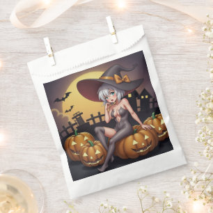 Green Eye Halloween Witch on Jack-O-Lantern's Favour Bags