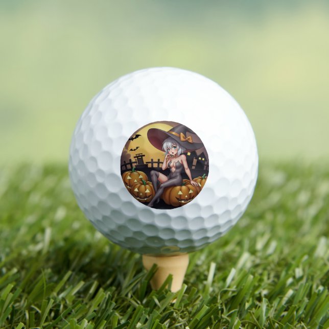 Green Eye Halloween Witch on Jack-O-Lantern's Golf Balls (Insitu Tee)
