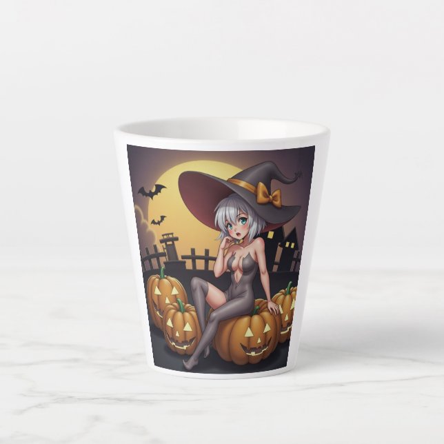 Green Eye Halloween Witch on Jack-O-Lantern's Latte Mug (Front)