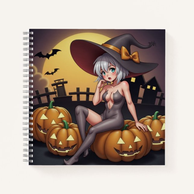 Green Eye Halloween Witch on Jack-O-Lantern's Notebook (Front)