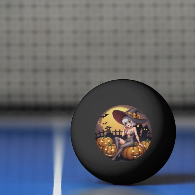 Green Eye Halloween Witch on Jack-O-Lantern's Ping Pong Ball (Net)