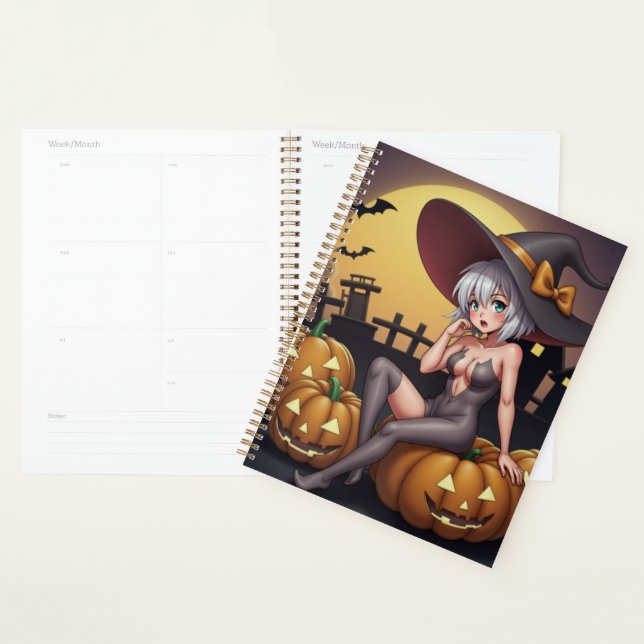 Green Eye Halloween Witch on Jack-O-Lantern's Planner (Display)