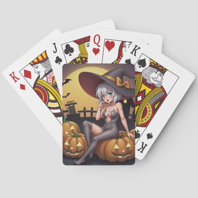 Green Eye Halloween Witch on Jack-O-Lantern's Playing Cards (Back)