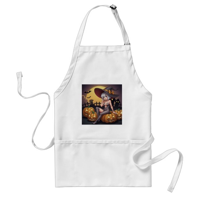 Green Eye Halloween Witch on Jack-O-Lantern's Standard Apron (Front)