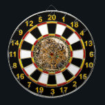 Green eye leopard with Spotted skin gold foil Dartboard<br><div class="desc">Bright green eye leopard with Spotted leopard skin texture</div>