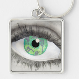 Green Eye With Dancer Silhouettes in Iris Key Ring