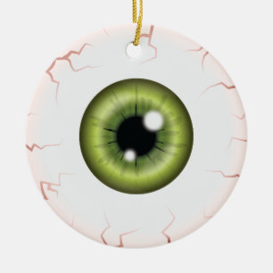 Green Eyeball With Custom Name Happy Halloween Eye Ceramic Tree Decoration