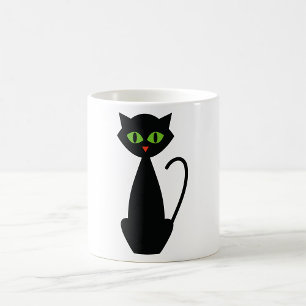 Green Eyed Black Cat Coffee Mug