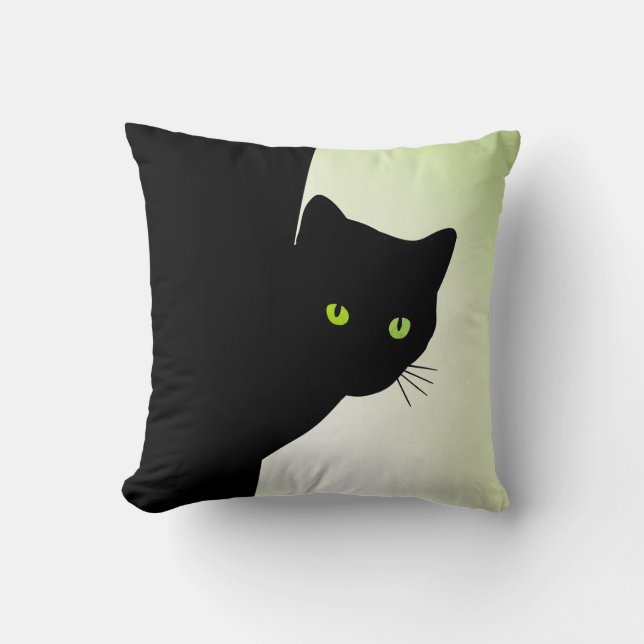 Green Eyed Black Cat Cushion (Front)