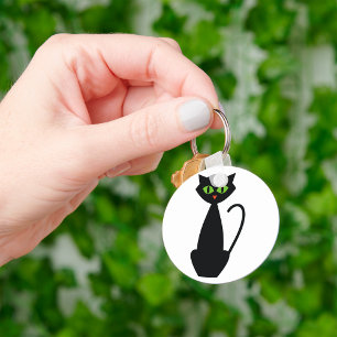 Green Eyed Black Cat Key Ring