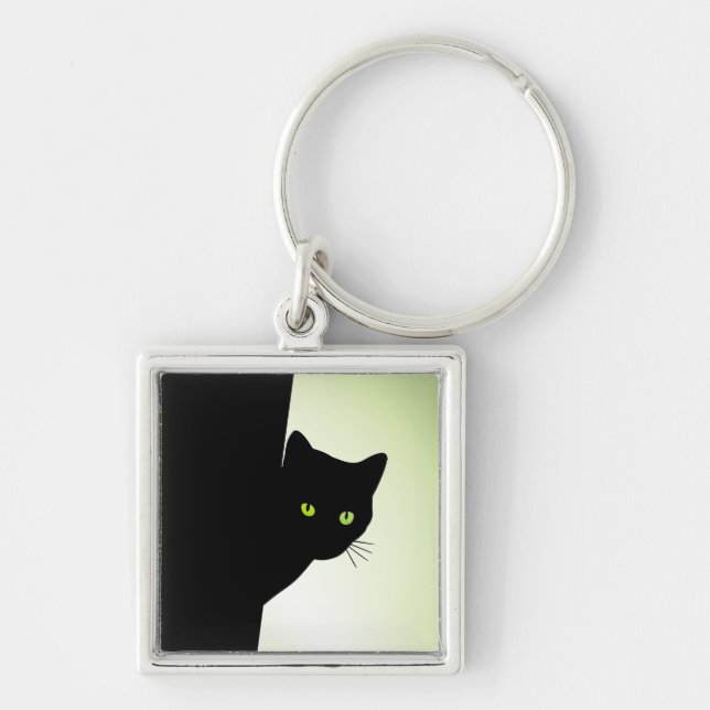 Green Eyed Black Cat Key Ring (Front)