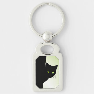 Green Eyed Black Cat Key Ring