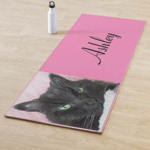 Green Eyed Black Cat Personalized Yoga Mat