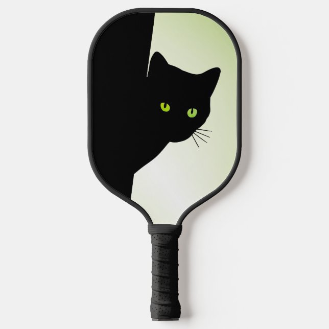 Green Eyed Black Cat Pickleball Paddle (Front)