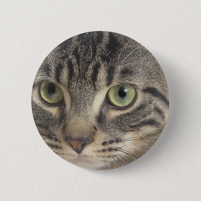 Green Eyed Cat 6 Cm Round Badge (Front)