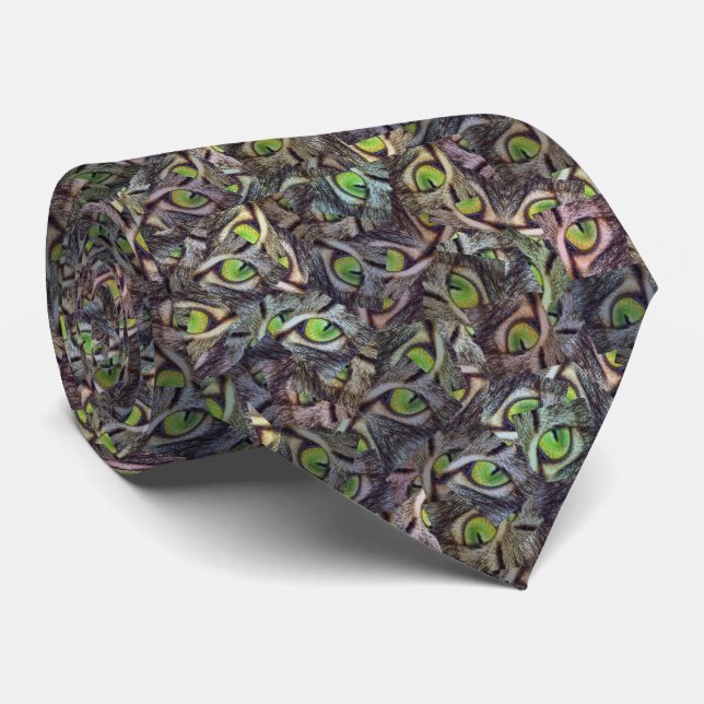 Green Eyed Cat Abstract Pattern, Tie (Rolled)