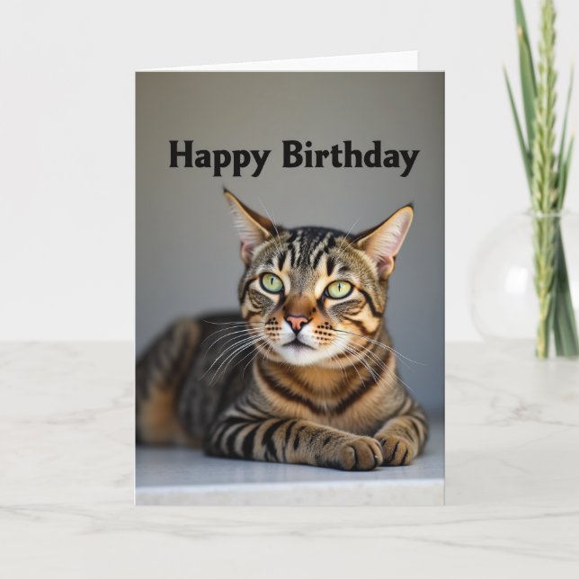 Green Eyed Cat Birthday Card (Front)