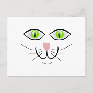 Green-Eyed Cat Face Cartoon Postcard