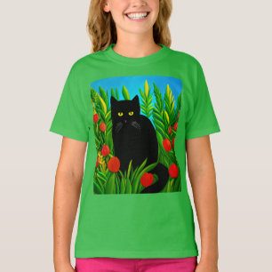 Green Eyed Cat in a Flower Garden Kid's Tee