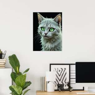 Green Eyed Cat Portrait Mystical Cat Art Poster