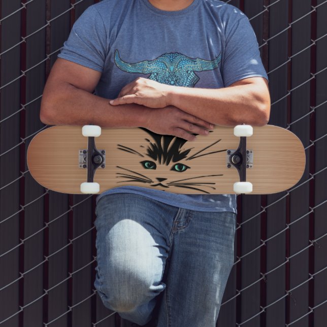 Green Eyed Cat Rustic Skateboard (Outdoor 3)
