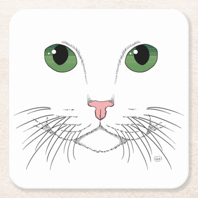 Green Eyed Cat   Square Paper Coaster (Front)