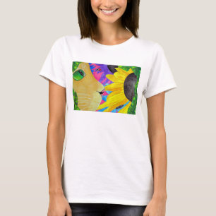 Green-Eyed Cat With Ladybug and Flower T-Shirt