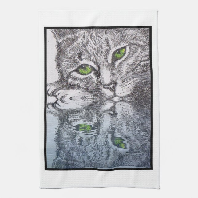 Green Eyed Cats Tea Towel (Vertical)