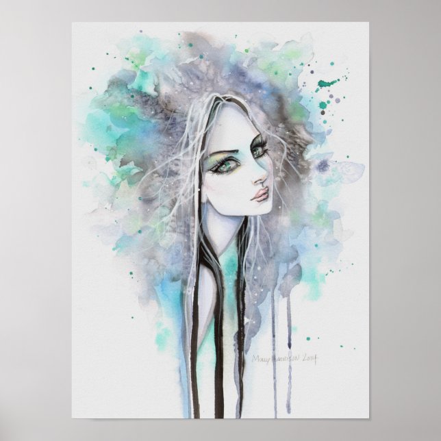 Green Eyed Ghost 12 x 16 Abstract Fantasy Portrait Poster (Front)